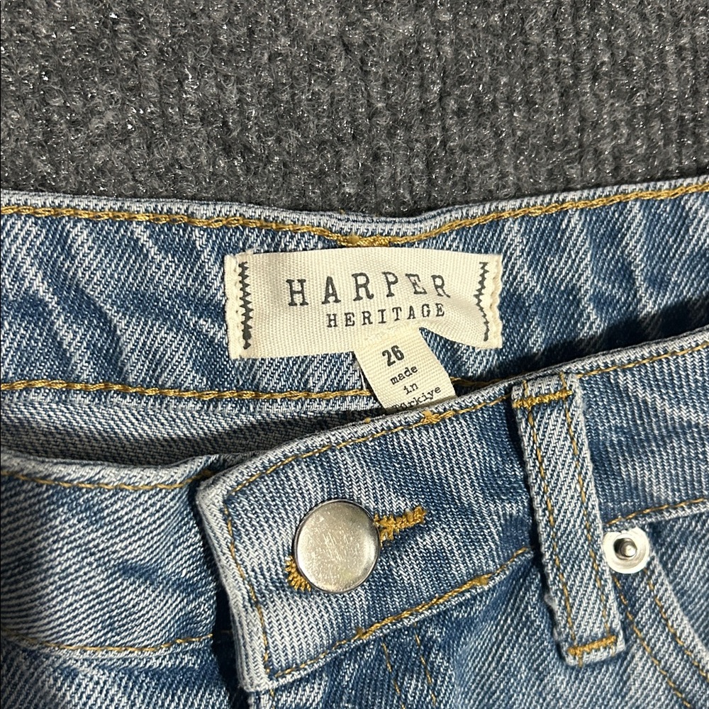 Harper Blue Denim Jean Shorts with Pink Heart Embroidery - Picture 2 of 3